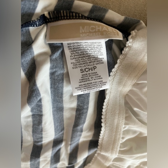 MICHAEL KORS Logo Charm Swimsuit Blue Striped Top size Small Bran new w/o tag - Picture 3 of 3